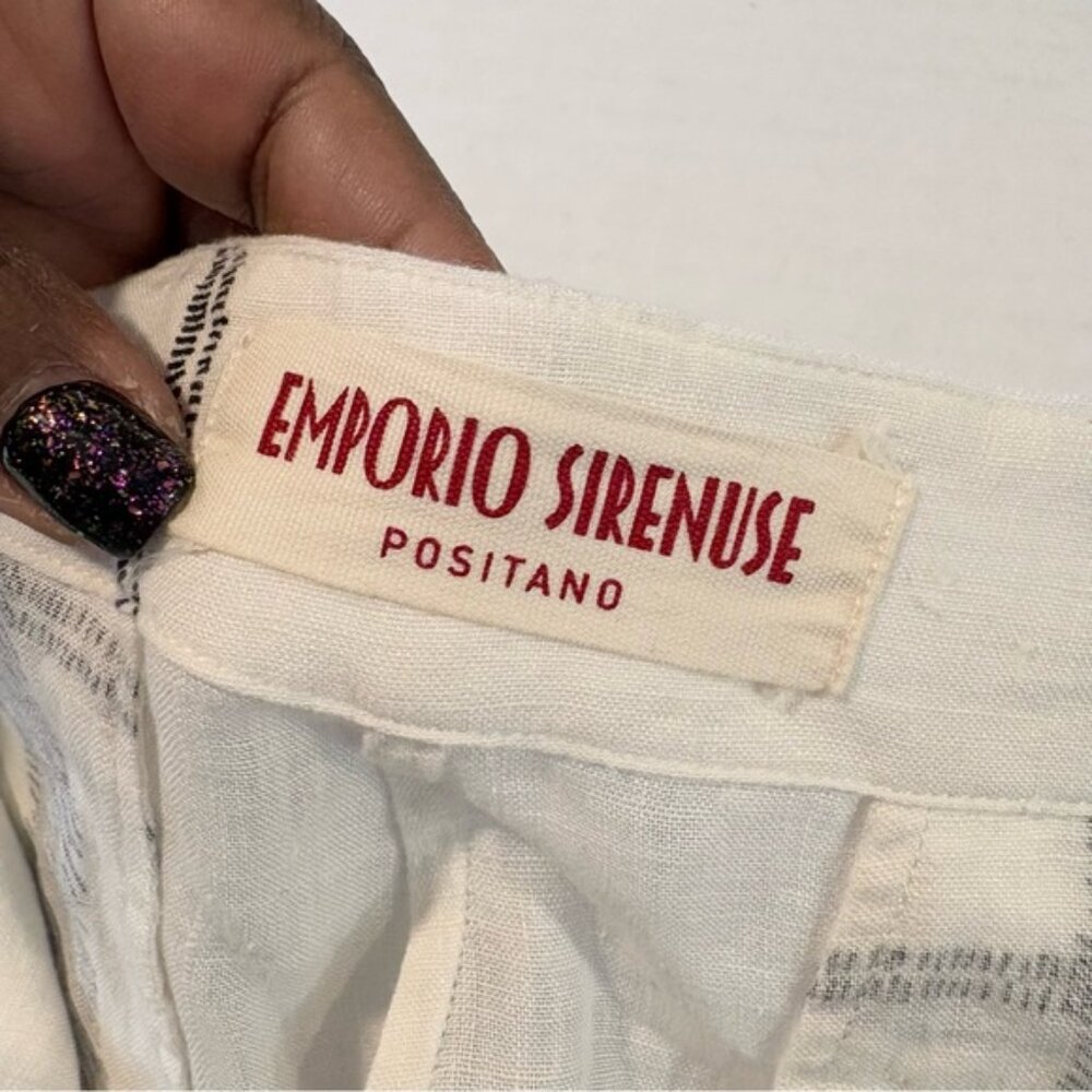 Emporio Sirenuse Linen Pants High Rise Wide Leg White Navy Check Plaid, IT 40 - Picture 7 of 15